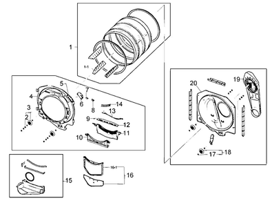 Drum Assy Diagram and Parts List for DV210AGW XAA Samsung Dryer