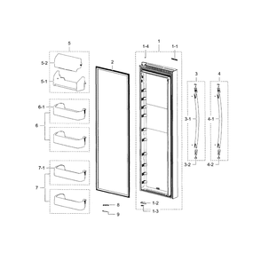 Refrigerator Door Diagram and Parts List for RS25H5000SR AA-0001 Samsung Refrigerator