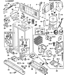 Cabinet Assy Diagram and Parts List for RS2578SH XAA-0000 Samsung Refrigerator
