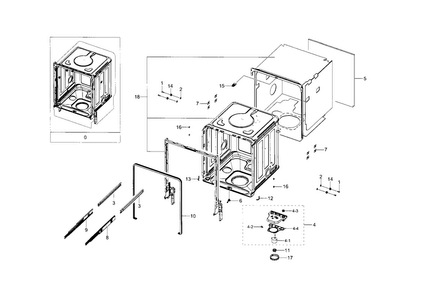 Tub Diagram and Parts List for DW80H9940US AA-0000 Samsung Dishwasher