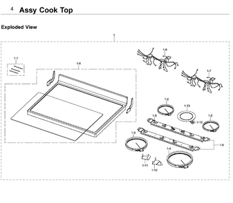 Cooktop Diagram and Parts List for NE59J3420SS AA-0006 Samsung Range