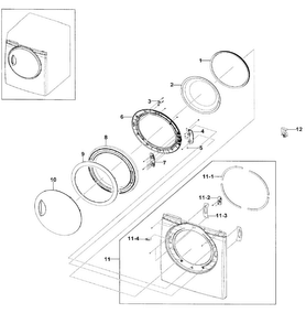 Front/door Assy Diagram and Parts List for DV219AEW XAA-0000 Samsung Dryer