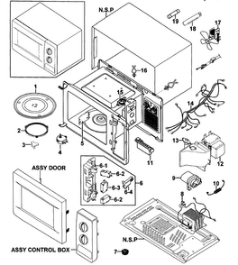 Cabinet Parts Diagram and Parts List for MW620WA XAA-00 Samsung Microwave