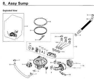 Sump Diagram and Parts List for DW80J7550UG AA-0002 Samsung Dishwasher