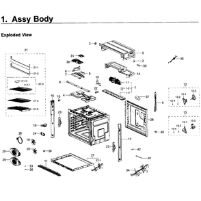 Body Diagram and Parts List for NV51K6650SS AA-0000 Samsung Wall Oven