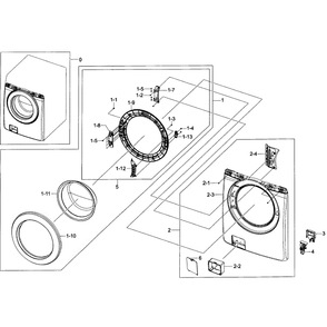 Door Assembly Diagram and Parts List for WF365BTBGWR A2-01 Samsung Washer
