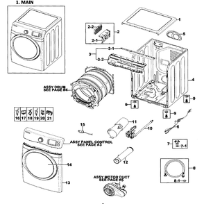 Main Assembly Diagram and Parts List for DV511AGR XAA-0003 Samsung Dryer