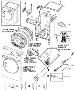 Main Assy Diagram and Parts List for DV218AGB XAA-0000 Samsung Dryer