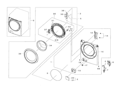 Frame Front & Door Diagram and Parts List for WF42H5200AF A2-0000 Samsung Washer