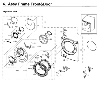 Frame Front & Door Diagram and Parts List for WF50K7500AV A2-0000 Samsung Washer