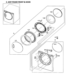 Frame Front And Door Diagram and Parts List for DV218AEW XAA-01 Samsung Dryer