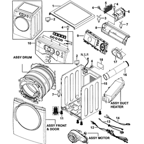 Main Assembly Diagram and Parts List for DV337AEG XAA-00 Samsung Dryer