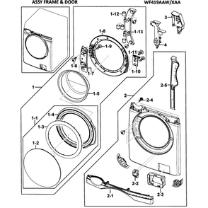 Door Assembly Diagram and Parts List for WF419AAW XAA-00 Samsung Washer