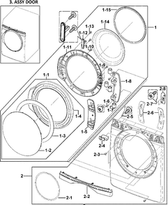 Front Assy Diagram and Parts List for DV409AER XAA-0000 Samsung Dryer