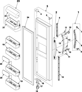 Refrigerator Door Diagram and Parts List for RS2533VQ XAA Samsung Refrigerator