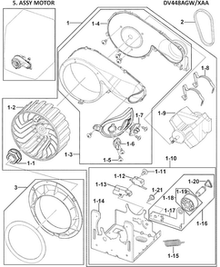 Motor Assy Diagram and Parts List for DV448AGW XAA-0002 Samsung Dryer