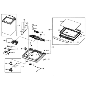 Top Cover Assembly Diagram and Parts List for WA50F9A8DSP A2-0001 Samsung Washer