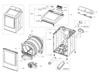 Main Assy Diagram and Parts List for DV400EWHDWR AA-0000 Samsung Dryer