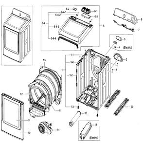 Main Body Diagram and Parts List for DV52J8700EP A2-0000 Samsung Dryer