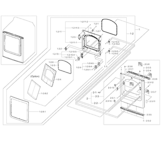 Frame Front & Door Diagram and Parts List for DV50K8600GV A3-0001 Samsung Dryer