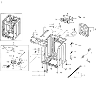 Frame & Cover Parts Diagram and Parts List for WF42H5200AP A2-0000 Samsung Washer