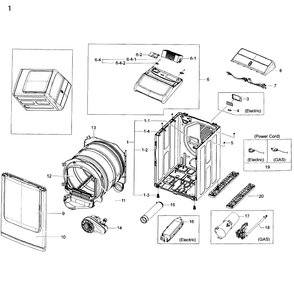 Main Assembly Diagram and Parts List for DV50K8600GV A3-0001 Samsung Dryer