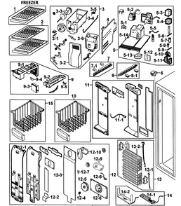 Freezer Diagram and Parts List for RS265LBWP XAA-0000 Samsung Refrigerator