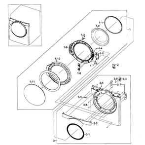 Front / Door Assembly Diagram and Parts List for DV448AEE XAA-01 Samsung Dryer