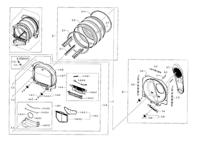 Drum Parts Diagram and Parts List for DV45H7200GW A2-0000 Samsung Dryer