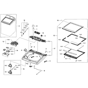 Top Cover Assembly Diagram and Parts List for WA456DRHDWR AA-01 Samsung Washer