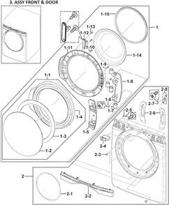 Front Panel Diagram and Parts List for DV419AGW XAA-0000 Samsung Dryer