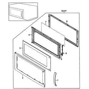 Door Assembly Diagram and Parts List for SMH9151BE XAA-0000 Samsung Microwave