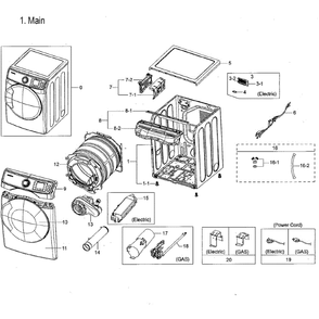 Main Assembly Diagram and Parts List for DVE45M5500P A3-0000 Samsung Dryer