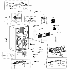 Cabinet 1 Diagram and Parts List for RF22K9381SR (AA)(0005) Samsung Refrigerator