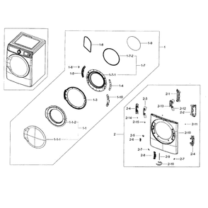 Frame Front And Door Diagram and Parts List for DV56H9100GW A2-0000 Samsung Dryer