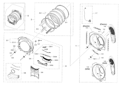 Drum Diagram and Parts List for DV42H5200GF A3-0000 Samsung Dryer