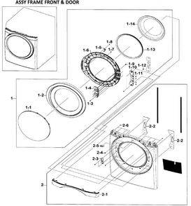 Front/door Assy Diagram and Parts List for DV520AEW XAA Samsung Dryer