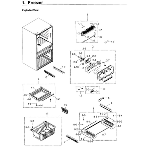 Freezer Diagram and Parts List for RF30KMEDBSG AA-0000 Samsung Refrigerator