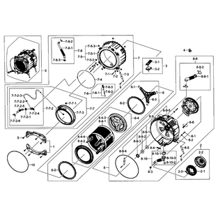 Tub/drum Assy Diagram and Parts List for WF511ABW XAA-0001 Samsung Washer