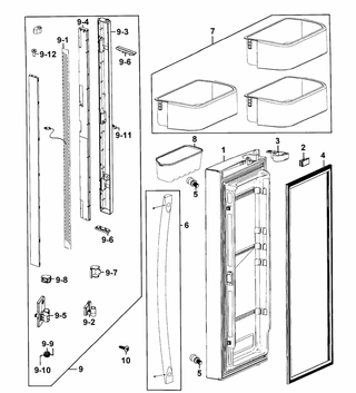 Door Left Diagram and Parts List for RF263AERS XAA-00 Samsung Refrigerator
