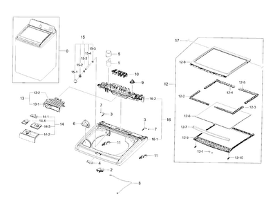 Cover Top Diagram and Parts List for WA48H7400AW A2-0000 Samsung Washer