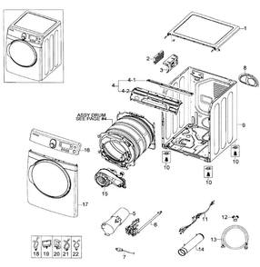 Main Assy Diagram and Parts List for DV448AGP XAA-0001 Samsung Dryer