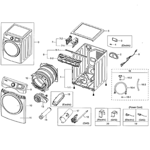 Main Assembly Diagram and Parts List for DV42H5000EW A3-01 Samsung Dryer