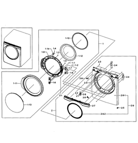 Front Assy Diagram and Parts List for DV431AEP XAA-0002 Samsung Dryer