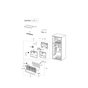 Freezing Compartment Diagram and Parts List for RT21M6213SG AA-0000 Samsung Refrigerator