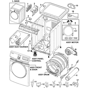 Main Assembly Diagram and Parts List for DV409AGW XAA-0000 Samsung Dryer