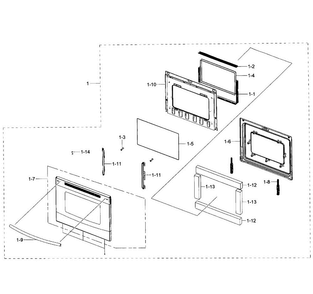 Door Section Diagram and Parts List for NE59J3420SW AA-0002 Samsung Range