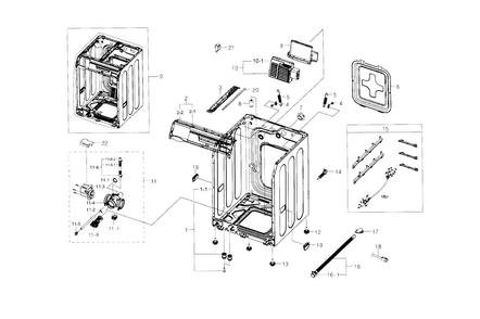 Frame & Cover Diagram and Parts List for WF395BTPASU A1-0000 Samsung Washer