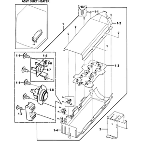 Heater Assembly Diagram and Parts List for DV350AEW XAA-0000 Samsung Dryer