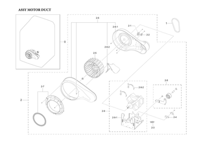 Assembly Motor Duct Diagram and Parts List for DVE54R7600C A3-00 Samsung Dryer